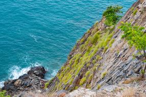 Beautiful and colorful coast of Nha Trang, with the cliff in Vietnam