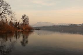 scenic sempach lake at Sunset, switzerland
