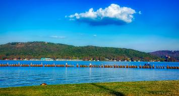 pier remains on Lake Guntersville at summer, usa, Alabama