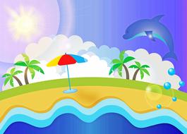 dolphin on the beach as a colorful illustration