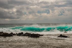 turquoise waves on the coast of cyprus in the storm