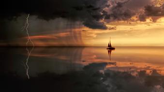 sailing boat in thunderstorm