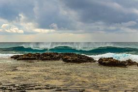 lapping waves on the rocky shore
