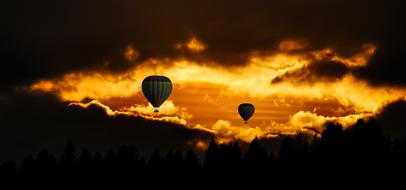 Hot Air Balloons in dramatic dark sky, digital art