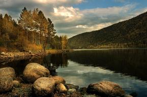 autumn panorama of the lake in the taiga