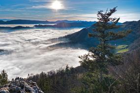 foggy at the foot of the hills