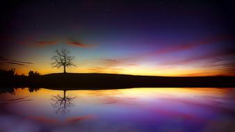 blue twilight is reflected in calm water