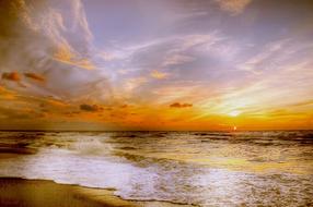 romantic golden evening sky over the North Sea