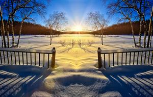 snow Melting at early Spring Sunset