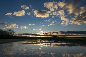 mirroring lake in the evening