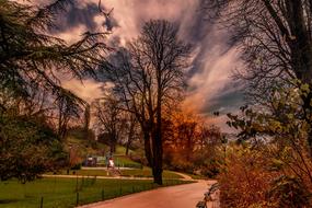 scenic evening in park at fall, France, Paris