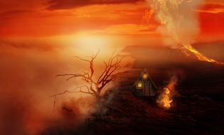 landscape of erupting volcano
