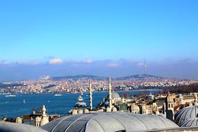 roof view of city on both sides of sea bay, turkey, Istanbul