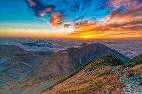panoramic mountain view in Tateyama at sunset