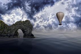 Zeppelin over a quiet seaside