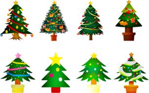 set of eight cartoon christmas trees