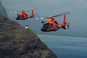 red helicopter in the US Coast Guard