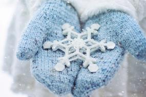 snowflake on the blue mittens