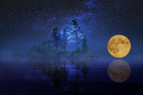 island in the dark and full moon