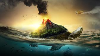 volcano in the ocean as a fantasy