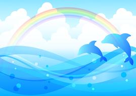 dolphins sea rainbow drawing