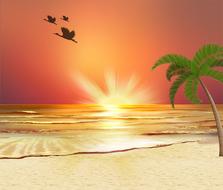 clipart of palm tree on sunset beach