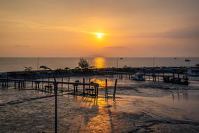 yellow evening sun illuminates the evening harbor