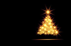 golden shiny christmas tree on black background