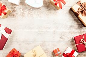 Christmas presents on a wooden table
