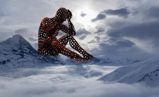 clipart of human art on snowy mountains