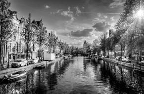 magnificent Amsterdam Canal in Black And White