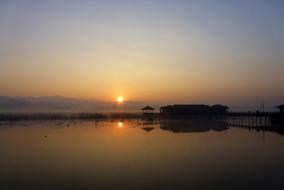 panorama of a lake at sunset in Myanmar
