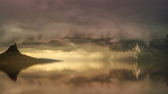 thunderstorm above calm sea, digital art