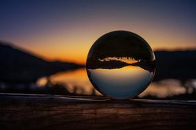 view of the lake through a glass ball in Bavaria