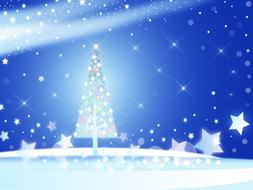 light image of christmas tree and stars on blue background