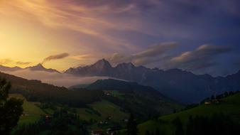 panoramic view of mountain nature at dusk