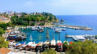 panoramic view of the harbor coast in antalya