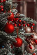 Beautiful Christmas tree with the colorful decorations