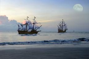 Pirate Ships on Sea Moon