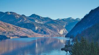 mountain pond panorama in Grundlsee, Austria