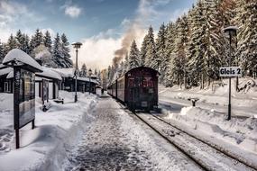 railway in harz mountains in winter