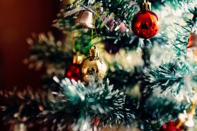 christmas decorations on the tree close-up