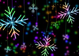 colorful snowflakes at darkness, christmas background