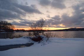 sunset on winter lake