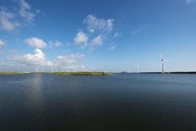 wind turbines in wetland park