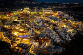 evening panorama of Santorini island with a bird's-eye view