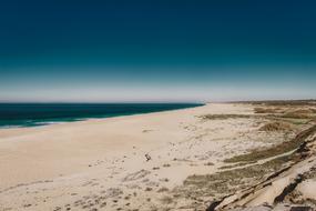 photo of an empty sandy beach by the ocean