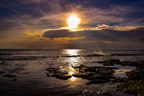 dark coast and glossy sea, dramatic Sunset Landscape, cyprus, ayia napa