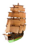painted model of a sailing ship on a white background