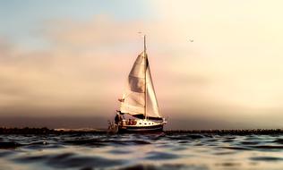 Sailboat on the water at colorful sky background in Califronia